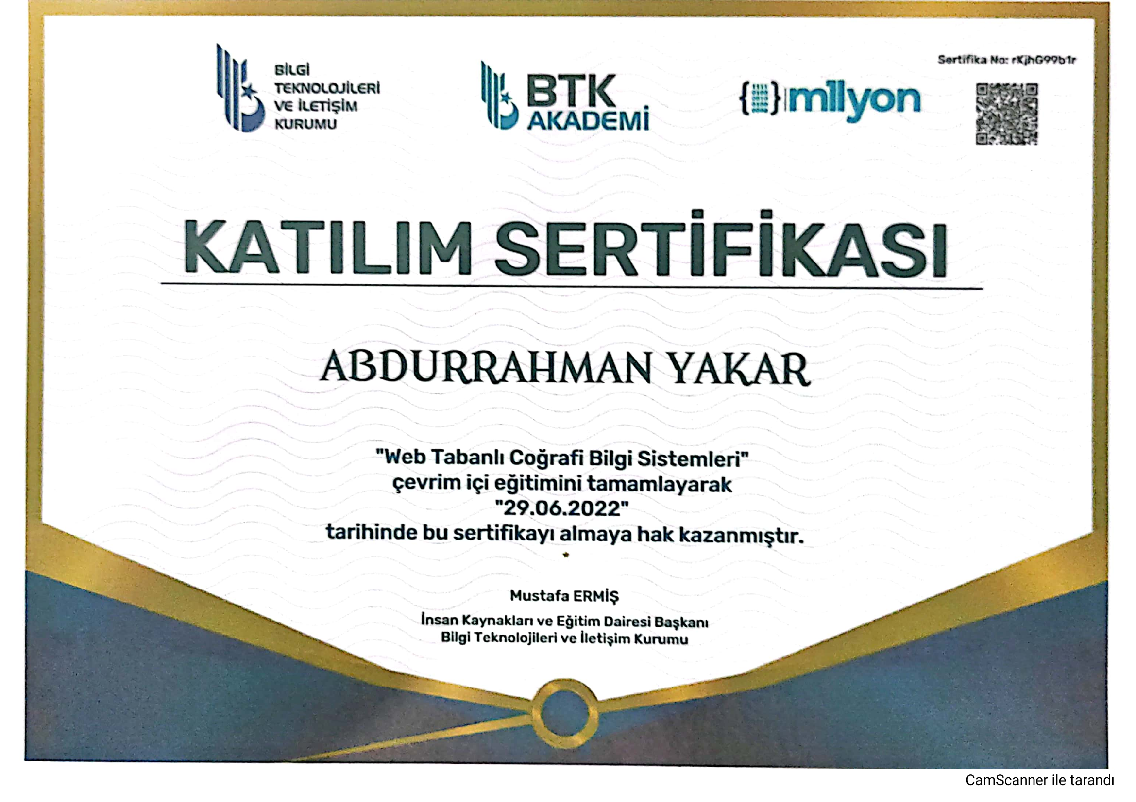 Web Tabanlı Coğrafi Bilgi Sistemleri Sertifika Önizleme