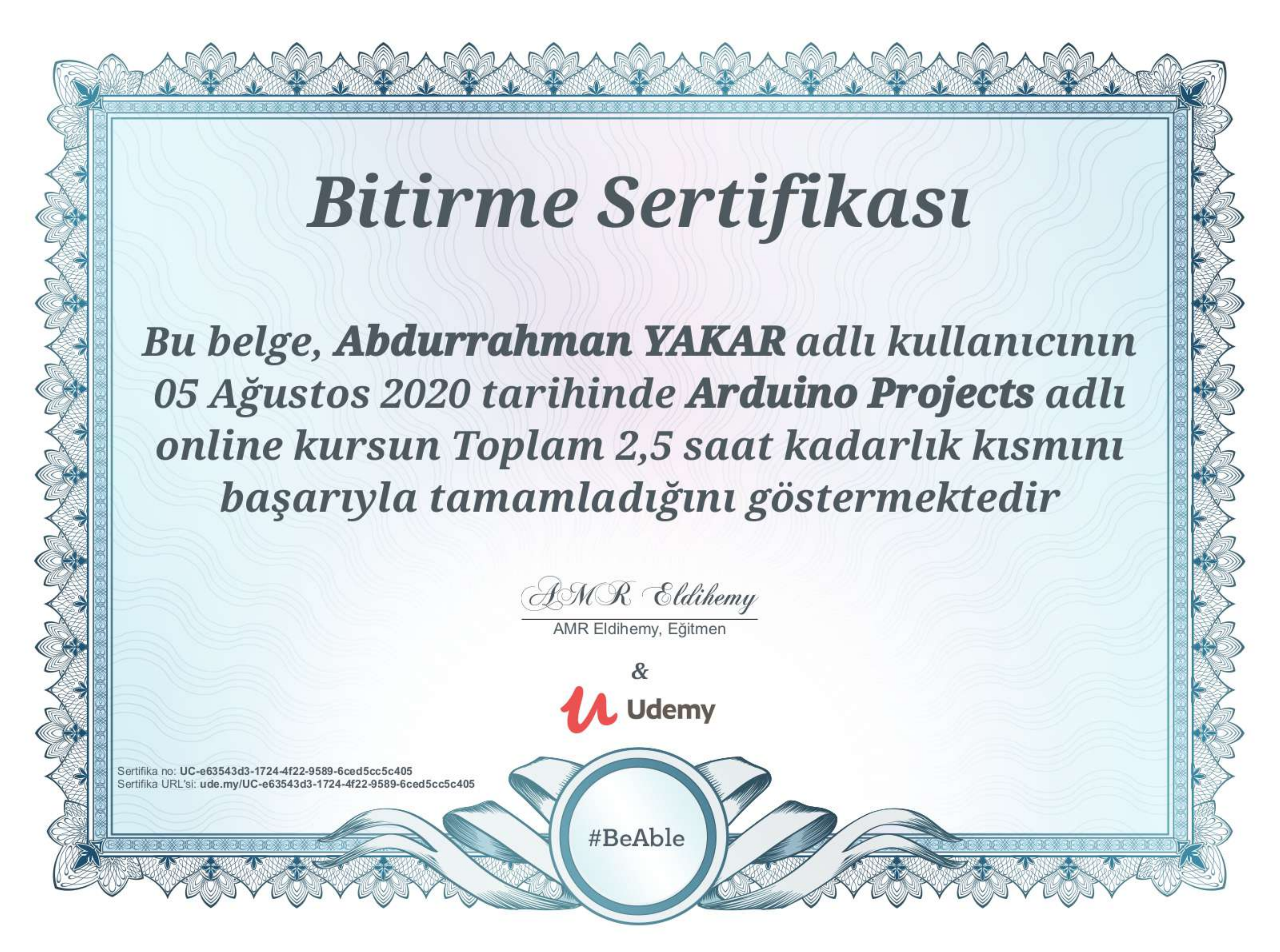 Arduino Projects Sertifika Önizleme