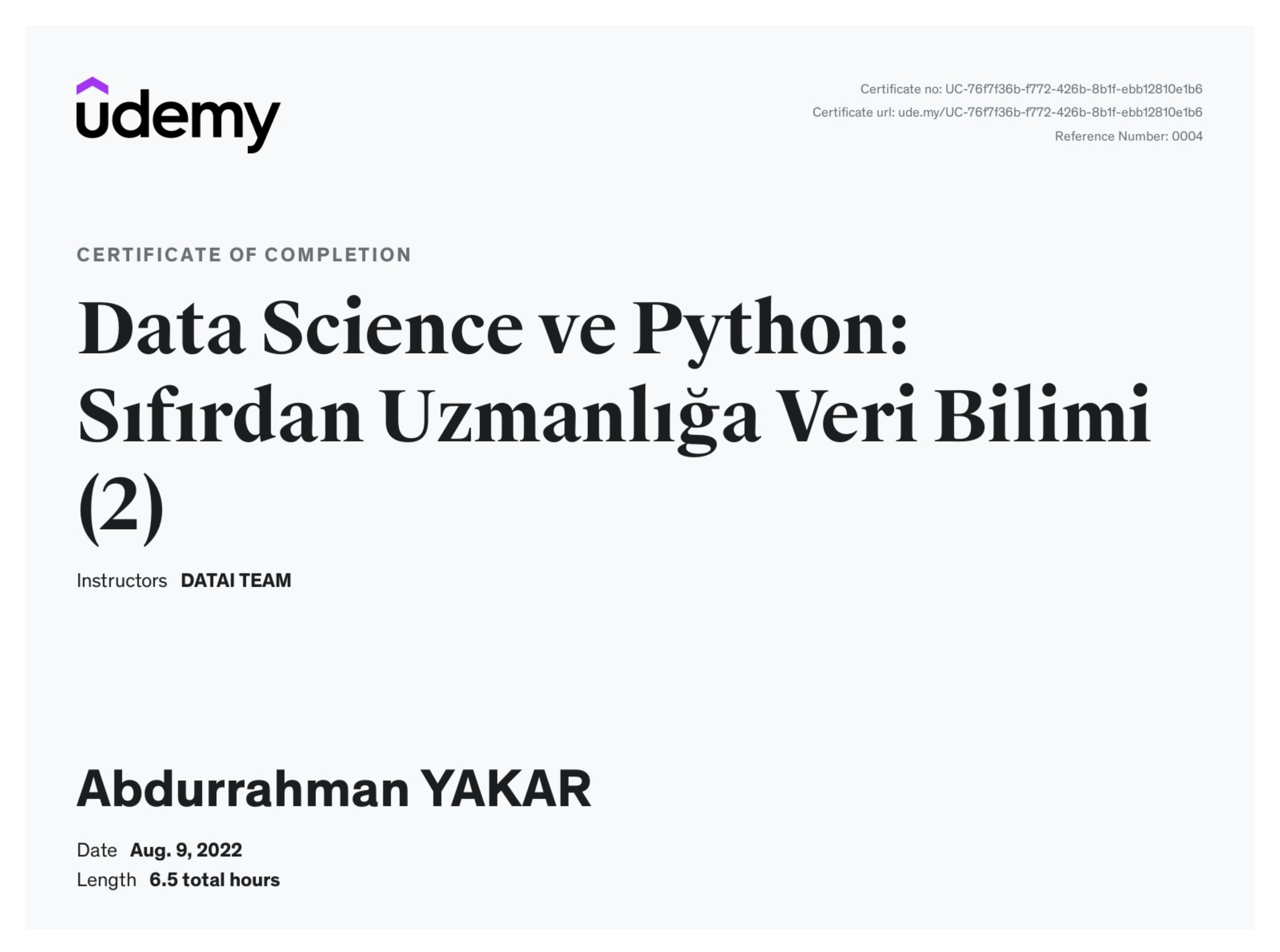 Data Science ve Python: Sıfırdan Uzmanlığa Veri Bilimi Sertifika Önizleme